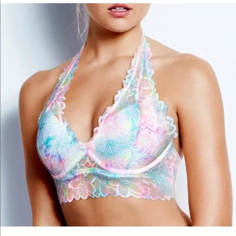 Victorias Secret PINK Neon Halter Bra Lace SMALL